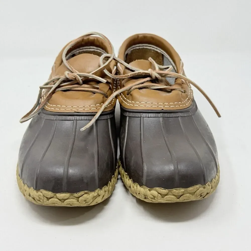 L.L. Bean Duck Boots Low Shoes Mens 10 Wide Brown Leather Rubber Moc Waterproof